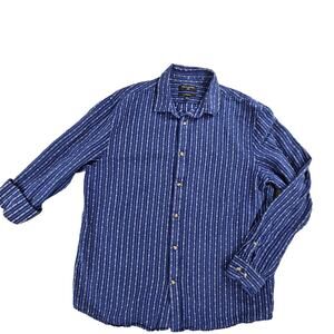 Banana Republic Linen Shirt Mens Large Blue Striped Untucked Fit Flip